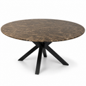 Eettafel Rond Travertin – Bruine Blad met Zwarte Poten - 130cm