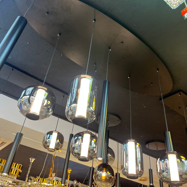 Industriële Hanglamp Eettafel – Ovaal – Smoke Glas – 8-Lichts Geïntegreerde LED