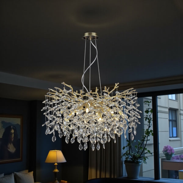 Hanglamp Kroonluchter Goud met Kristallen Stenen - 8 Lichtpunten