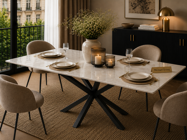 Eettafel Travertin Crème – Stijlvolle Zwarte Poten 180cm