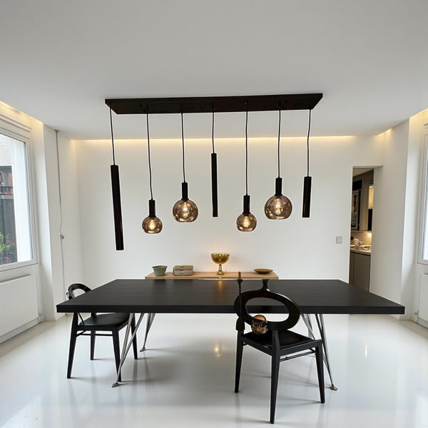 Industriële Hanglamp voor Eettafel – Smoke Glas – 7-Lichts – Dimbaar