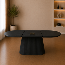Ovale uitschuifbare Japandi eettafel – zwart MFD (160–200 cm)
