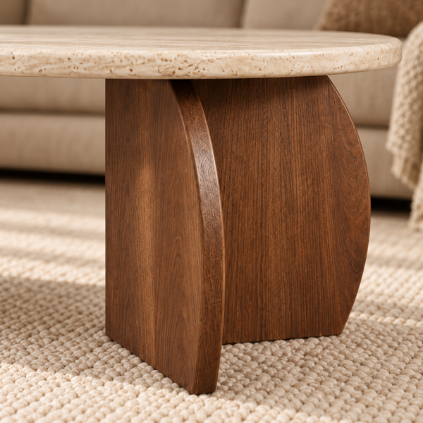 Salontafel travertin blad ovaal poot bruin 130 cm - Mina