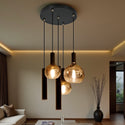 Industriële Hanglamp – Zwart/Amber Glas – 5-Lichts – Dimbaar