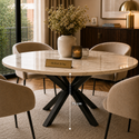 Eettafel Travertin Rond Crème – Luxe Tafel met Zwarte Poten -130cm