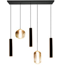Amber glas Eettafel Hanglamp – 2 Bollen in Diverse Vormen + 3 Buisspots  – 5 Lichtpunten – Modern Design