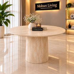 Eettafel Beige Keramiek Blad Rond 120 cm - Floor
