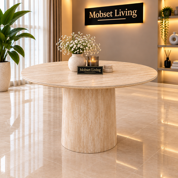 Eettafel Beige Keramiek Blad Rond 120 cm - Floor