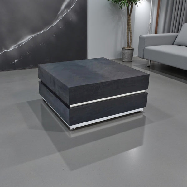 Zwarte salontafel – Rechthoekig mangohout met visgraat design