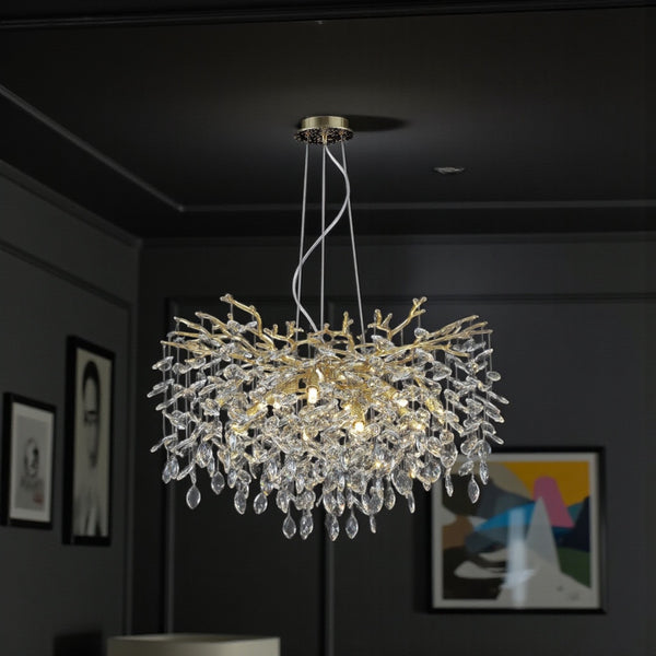 Hanglamp Kroonluchter Goud met Kristallen Stenen - 6 Lichtpunten
