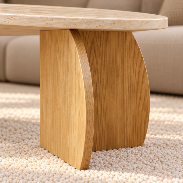 Salontafel travertin blad ovaal poot 130 cm - Mina