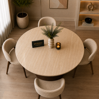 Eettafel Japandi travertin rond bruin 130 cm - Kimberly