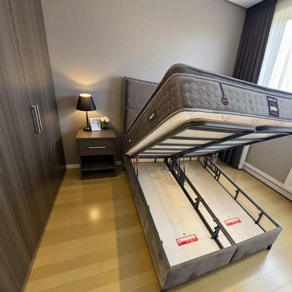 2-persoons boxspring bed antraciet met opbergruimte