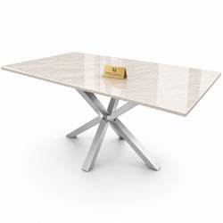 Eettafel Travertin Crème – Stijlvolle Zilveren Onderstel 180cm