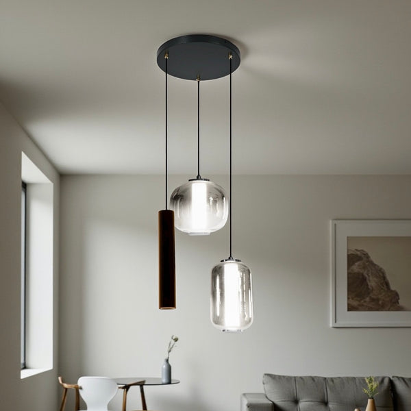 Industriële Hanglamp – Smoke Glas – 3-Lichts Geïntegreerde LED