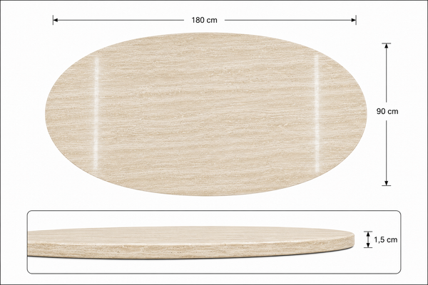 Eettafel Ovaal Beige Travertin met x poten zilver 180cm