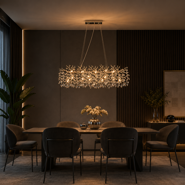 Ovale kroonluchter hanglamp met kristallen stenen - 10 lichtpunten