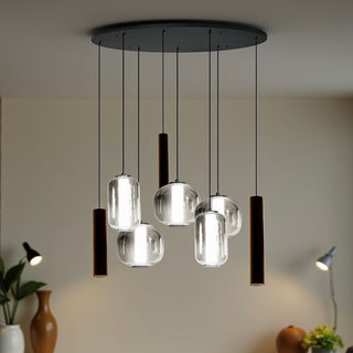 Industriële Hanglamp Eettafel – Ovaal – Smoke Glas – 8-Lichts Geïntegreerde LED