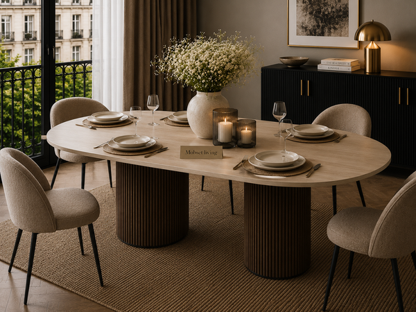 Eettafel Ovaal travertin - Japandi stijl 2 potig - 200cm