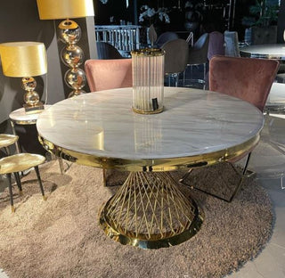 Marmerenlook eettafel goud kleurig