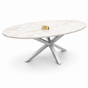Eettafel ovaal Travertin crème blad poten zilver 180cm