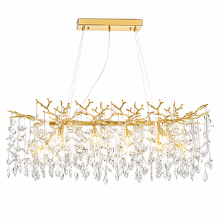 Ovale Eethoek Hanglamp Kroonluchter met Luxueuze Stenen Goud-10 Lichtpunten