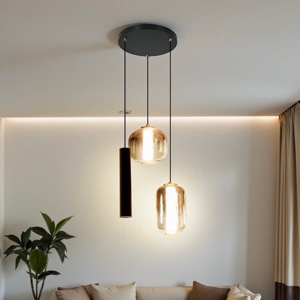 Industriële Hanglamp – Amber Glas – 3-Lichts Geïntegreerde LED
