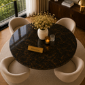 Eettafel Bruin Stijlvolle Ronde Tafel met Goud Poten - 130cm