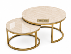 Salontafels Beige Blad Travertin Gouden Poten Stella
