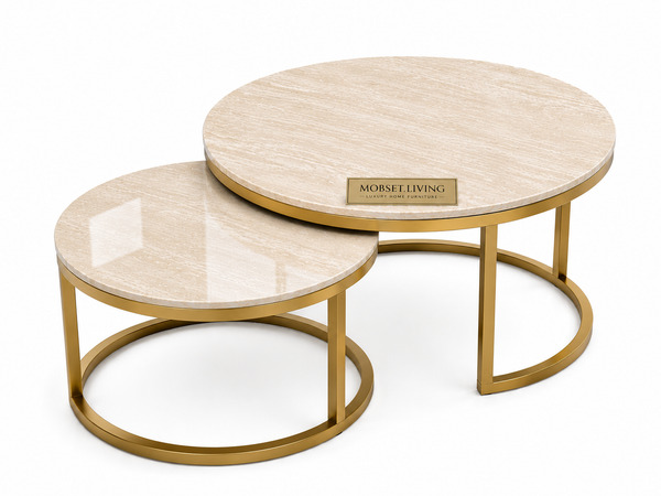 Salontafels Beige Blad Travertin Gouden Poten Stella
