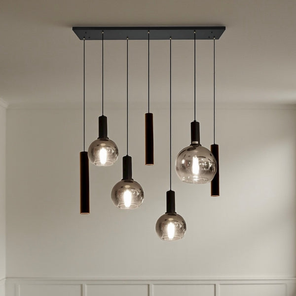 Industriële Hanglamp voor Eettafel – Smoke Glas – 7-Lichts – Dimbaar