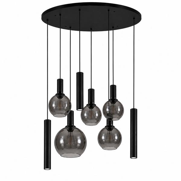 Industriële Hanglamp voor Eettafel ovaal – Smoke Glas – 8-Lichts – Dimbaar
