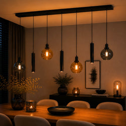Hanglamp voor Eettafel – Amber & Smoke Glas – 7-Lichts – Dimbaar