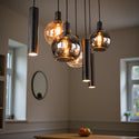 Industriële Hanglamp voor Eettafel – Amber & Smoke Glas – 7-Lichts – Dimbaar