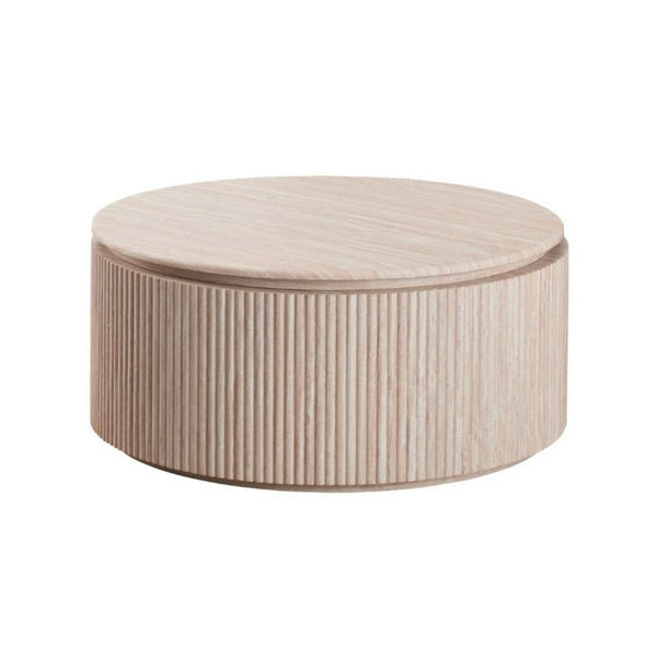 Ronde Japandi salontafel – Beige met travertin blad