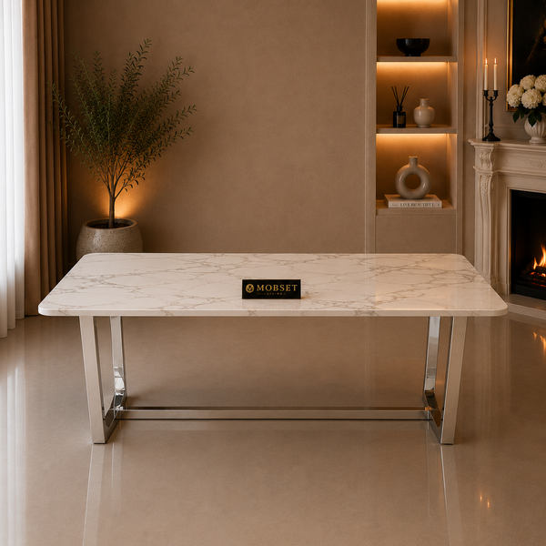 Eettafel Marmer langwerpig zilver