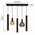 Hanglamp Eettafel – Smoke & Amber Glas – 5-Lichts – Dimbaar