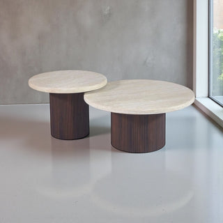 Japandi Salontafels Rond - Travertin bruin set