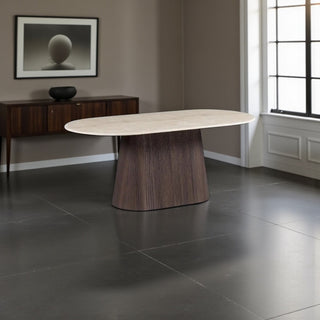 Ovale  eettafel travertin – Japandi stijl – 200 natuursteen