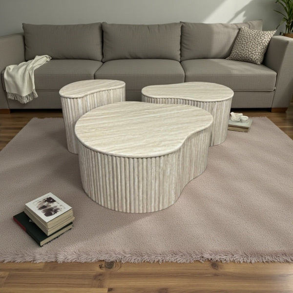 Japandi Salontafel Ovaal – 3 delig Travertine