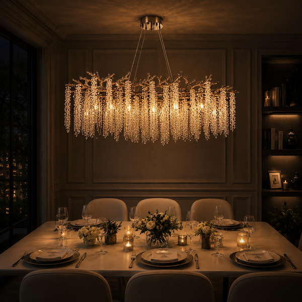 Luxe Ovale Hanglamp Kroonluchter Eethoek met Kristallen Stenen - 10 Lichtpunten