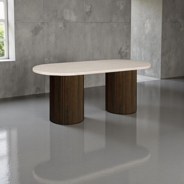 Eettafel Ovaal travertin - Japandi stijl 2 potig