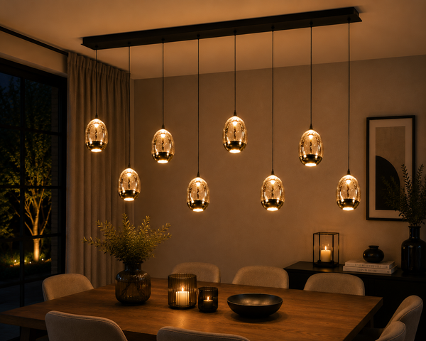 Hanglamp boven eettafel goud dimbaar - 8 Lichtpunten t