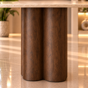 Ovale Japandi Travertijn Eettafel 180 x 90 cm – Beige met Bruine Poot