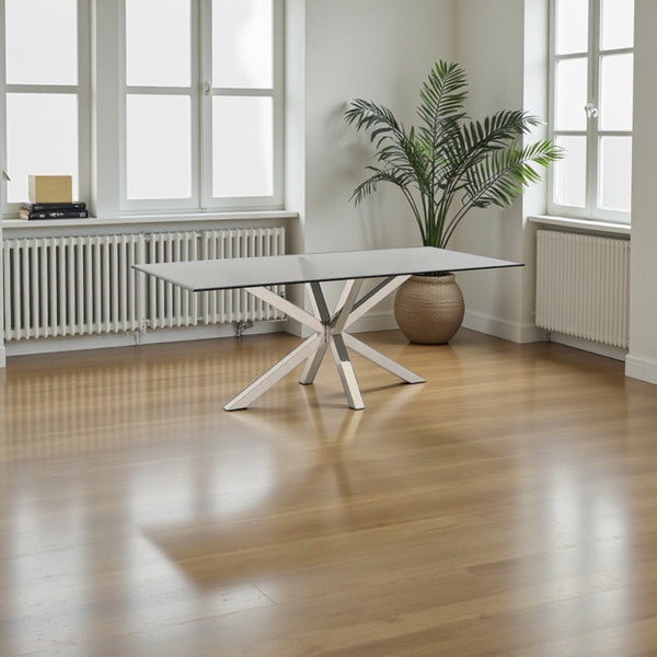 Eettafel langwerpig doorzichtige glasplaat