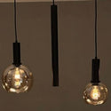 Industriële Hanglamp voor Eettafel – Zwart/Amber Glas – 5-Lichts – Dimbaar