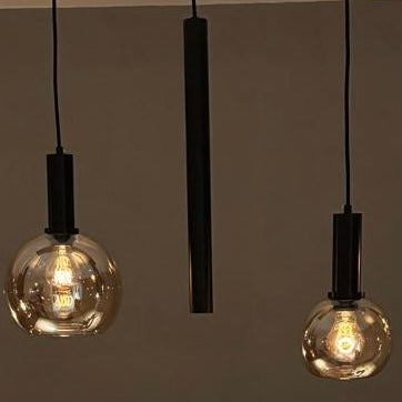 Industriële Hanglamp voor Eettafel – Zwart/Amber Glas – 5-Lichts – Dimbaar