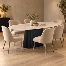 Eettafel Ovaal Zwart Travertin Japandi  180cm - Mella