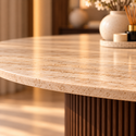 Eettafel Japandi travertin rond bruin 130 cm - Kimberly