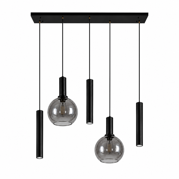 Industriële Hanglamp voor Eettafel – Smoke Glas – 5-Lichts – Dimbaar